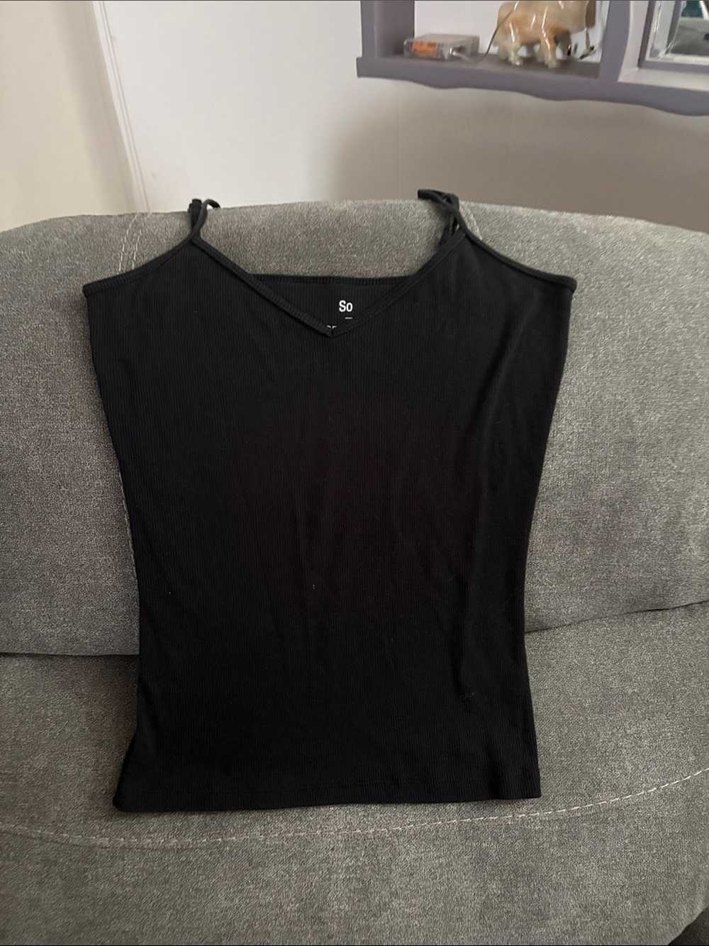 SO Black Ribbed V-Neck Tank Top